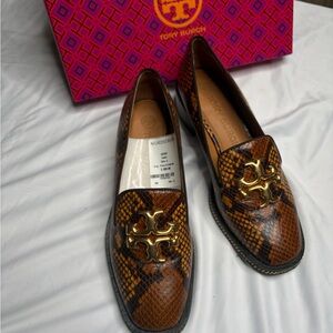 Tory Burch Gold Accent Snake Print Loafers